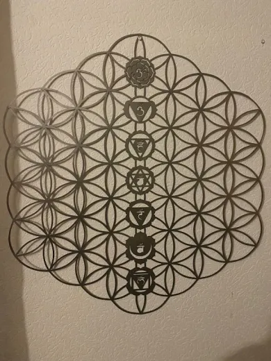 Blume des Lebens mit Chakren Wanddeko aus Edelstahl 63 x 57 cm